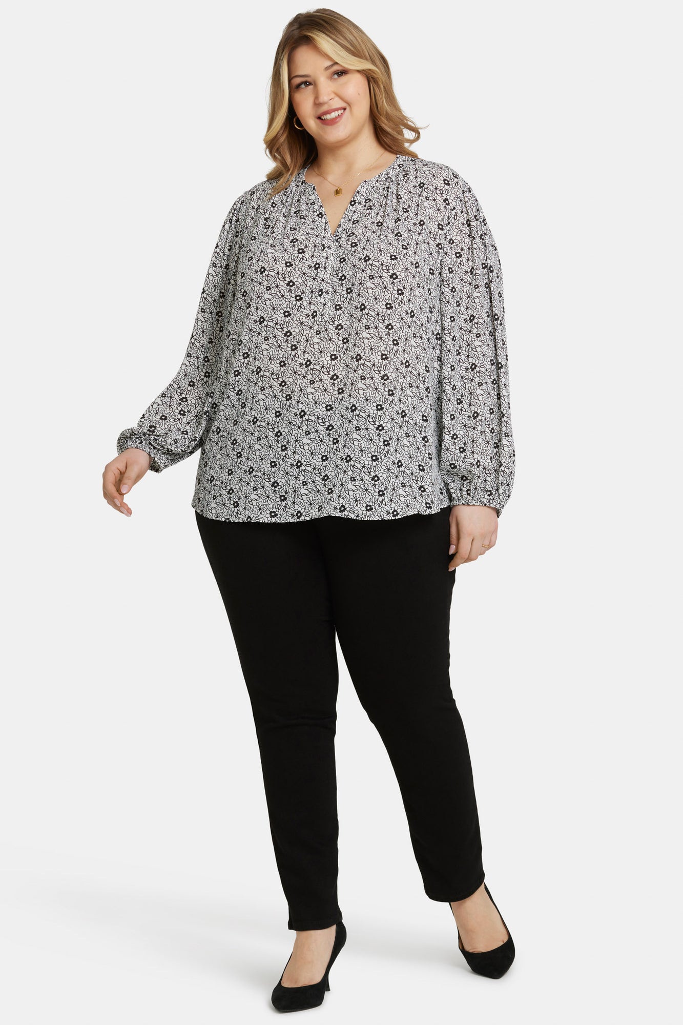 NYDJ Puff Sleeve Popover Top In Plus Size  - Adriana