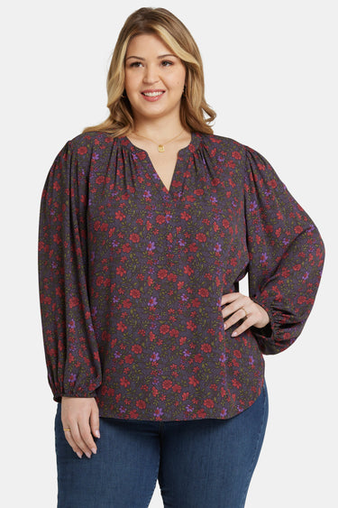 NYDJ Puff Sleeve Popover Top In Plus Size  - Matilde Meadow