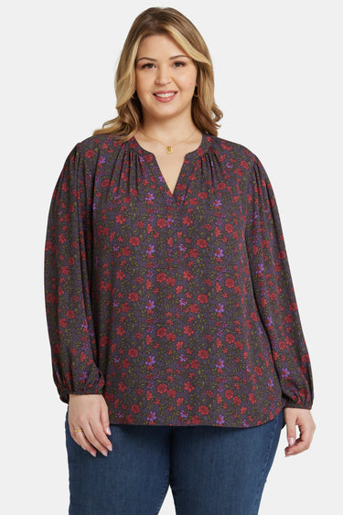 NYDJ Puff Sleeve Popover Top In Plus Size  - Matilde Meadow