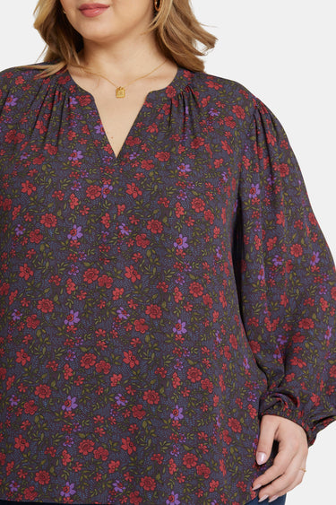 NYDJ Puff Sleeve Popover Top In Plus Size  - Matilde Meadow