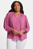 NYDJ Puff Sleeve Popover Top In Plus Size  - Mauve Haze