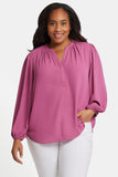 NYDJ Puff Sleeve Popover Top In Plus Size  - Mauve Haze