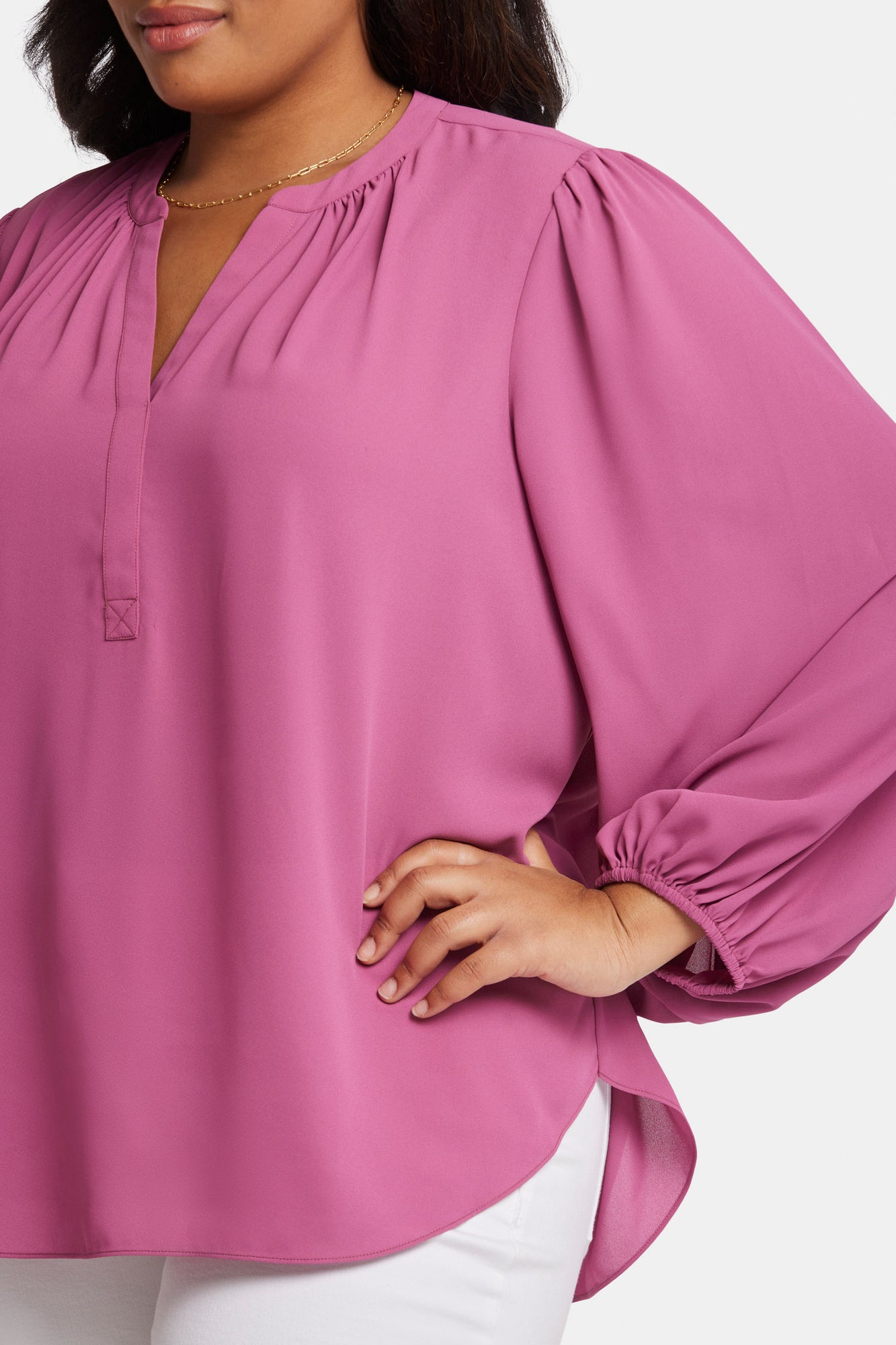 NYDJ Puff Sleeve Popover Top In Plus Size  - Mauve Haze