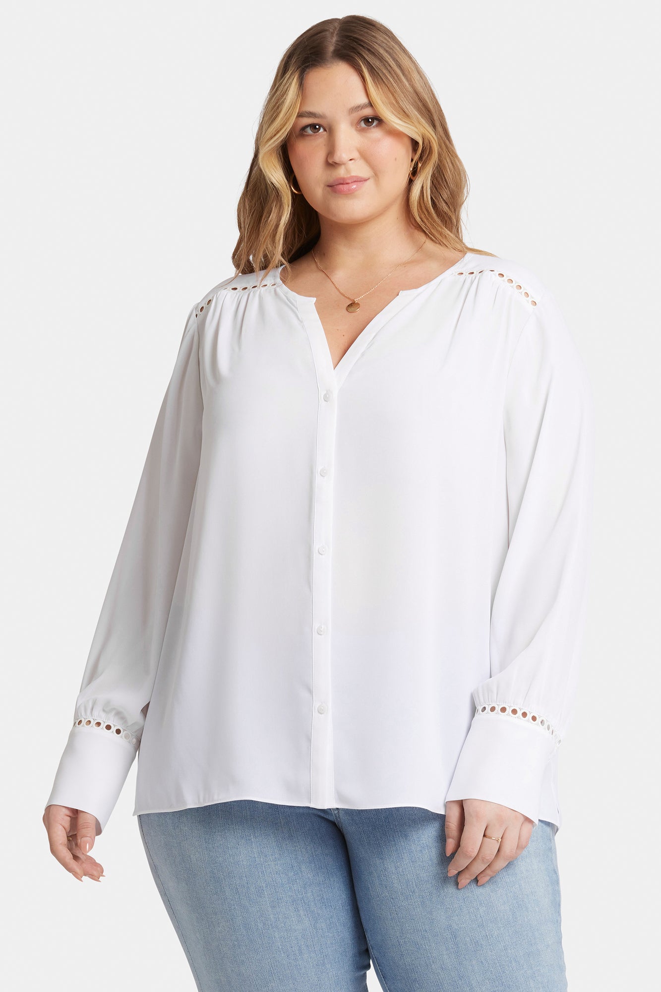 NYDJ Liliana Peasant Blouse In Plus Size  - Optic White