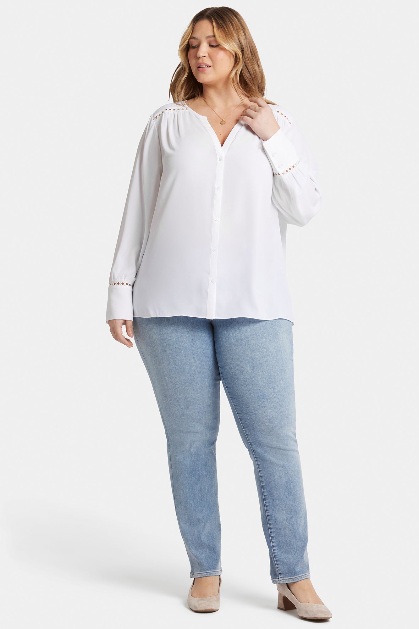 NYDJ Liliana Peasant Blouse In Plus Size  - Optic White