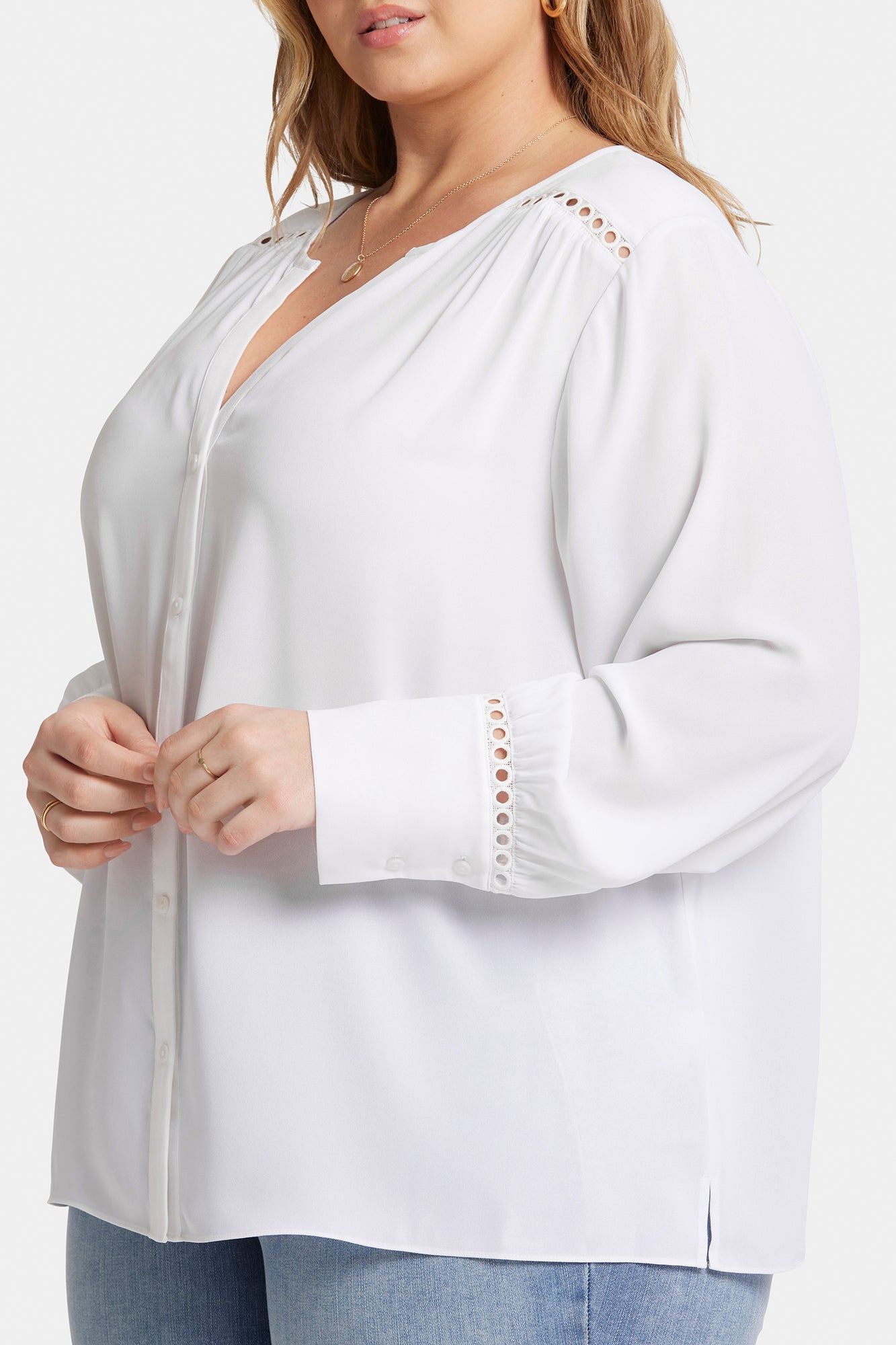 NYDJ Liliana Peasant Blouse In Plus Size  - Optic White