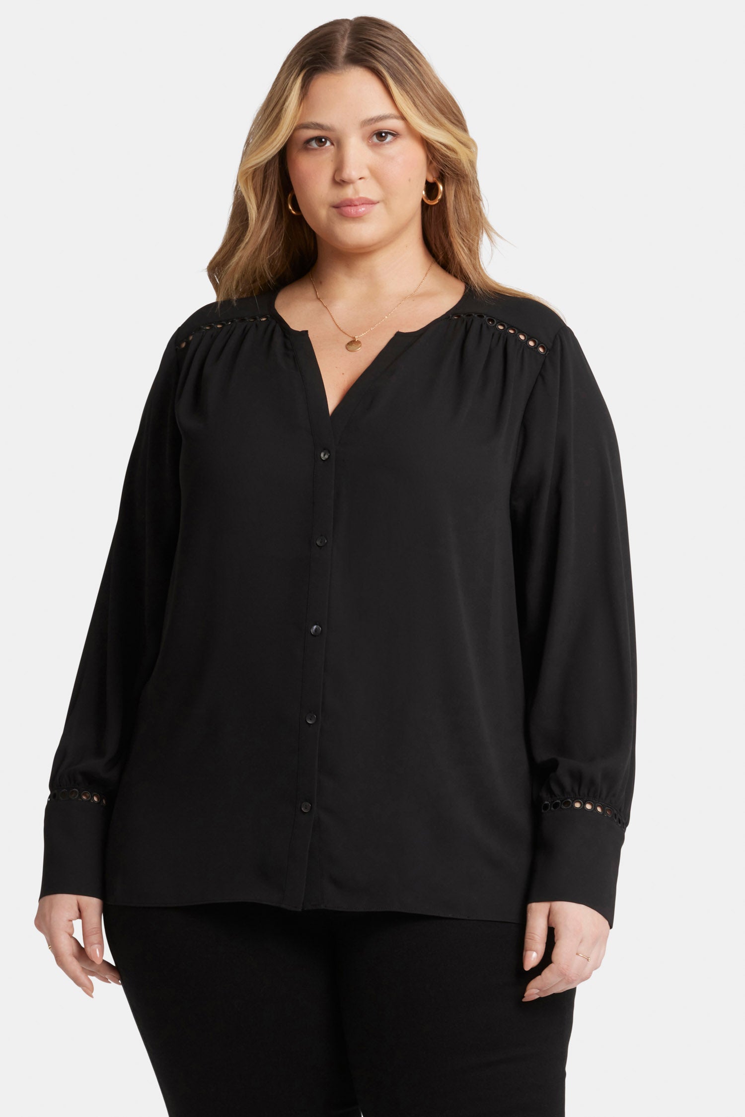 NYDJ Liliana Peasant Blouse In Plus Size  - Black