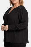 NYDJ Liliana Peasant Blouse In Plus Size  - Black