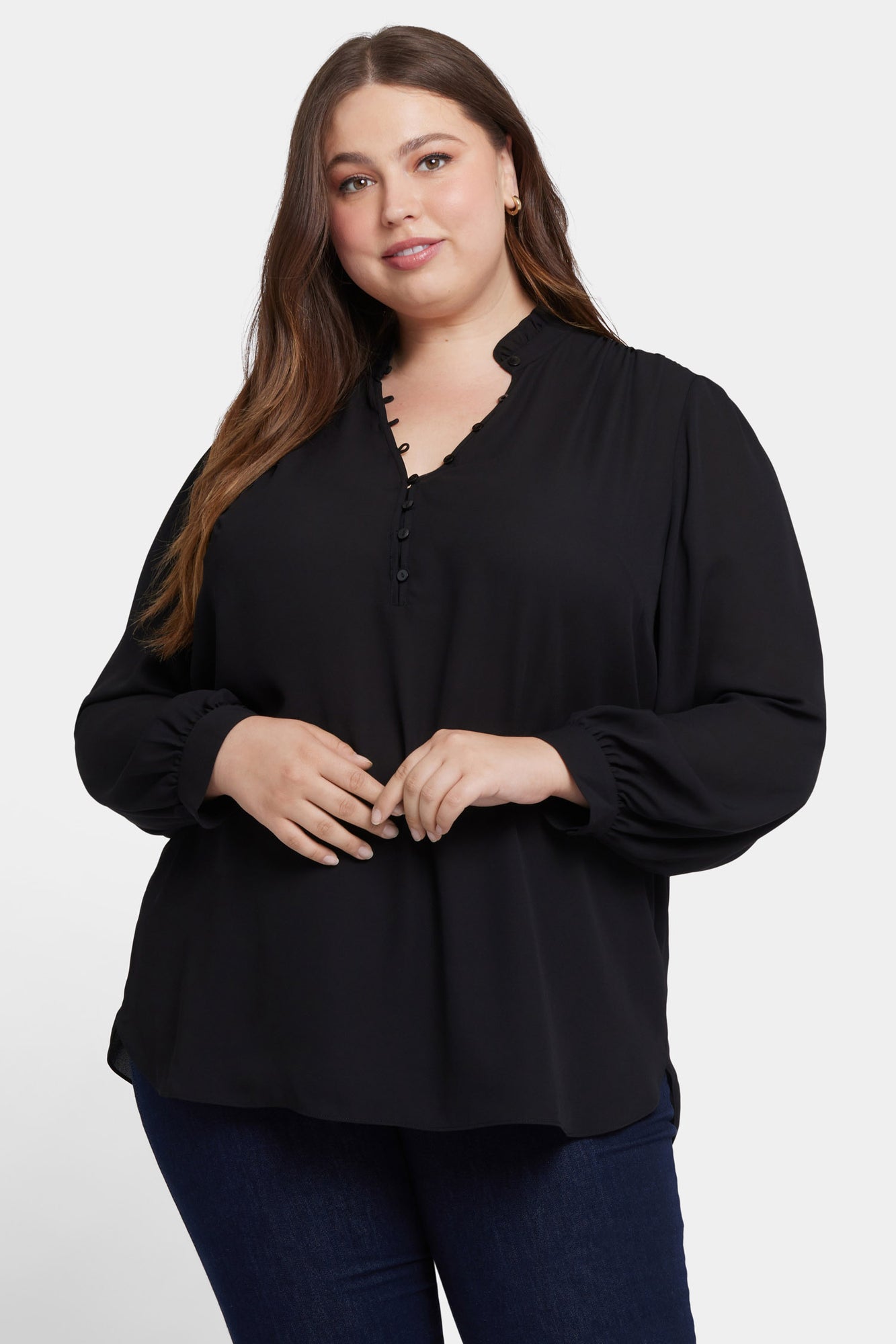 NYDJ Hannah Blouse In Plus Size  - Black