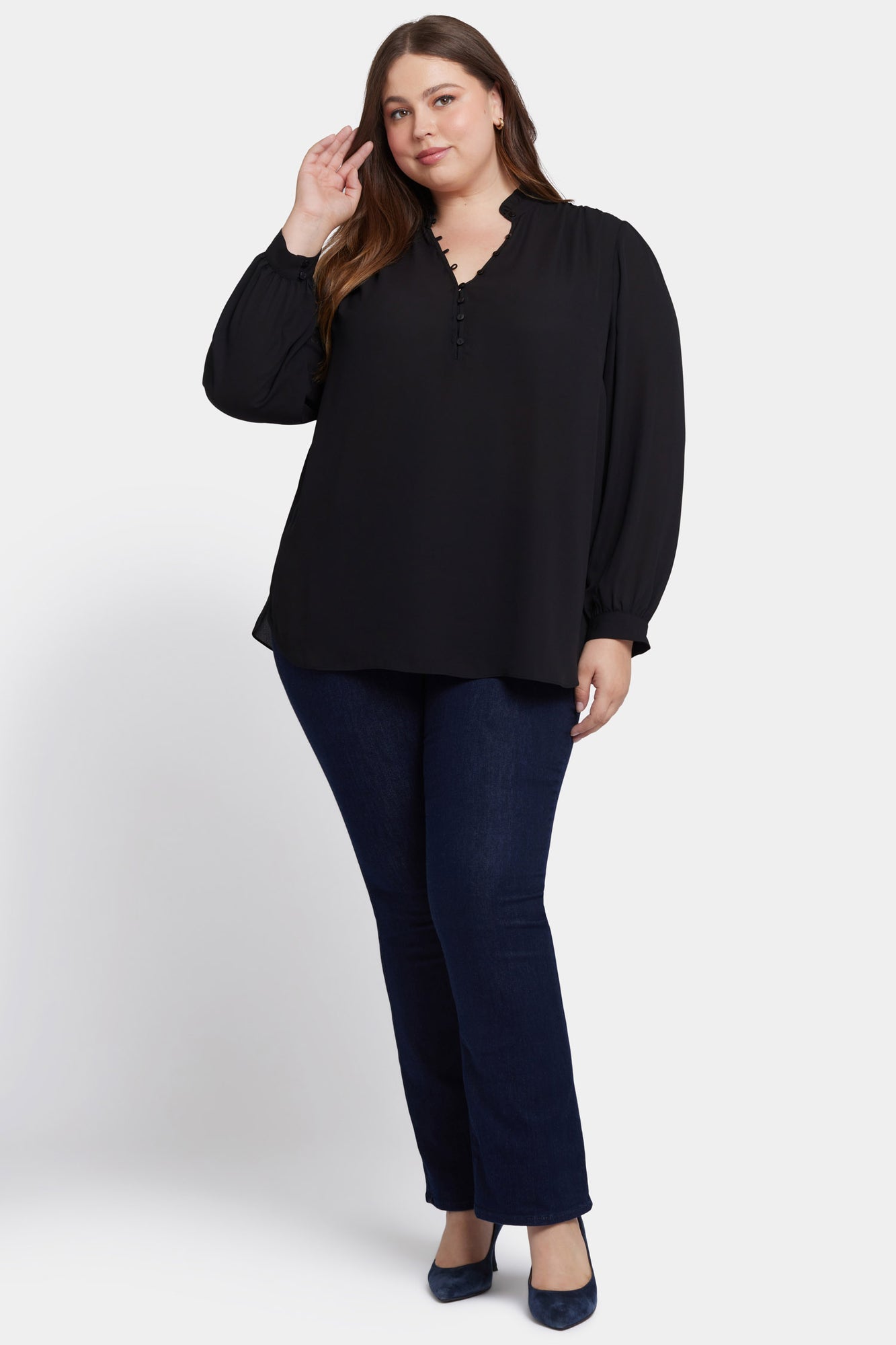 NYDJ Hannah Blouse In Plus Size  - Black