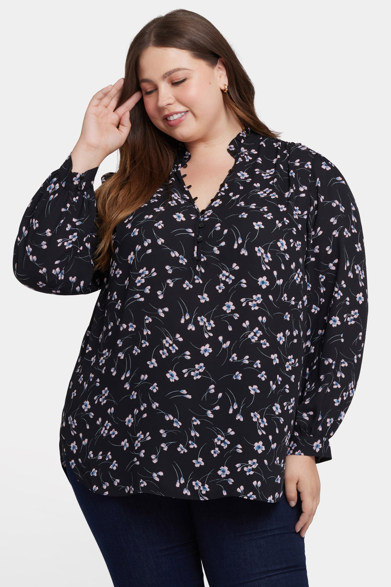 NYDJ Hannah Blouse In Plus Size  - Cascade Petals