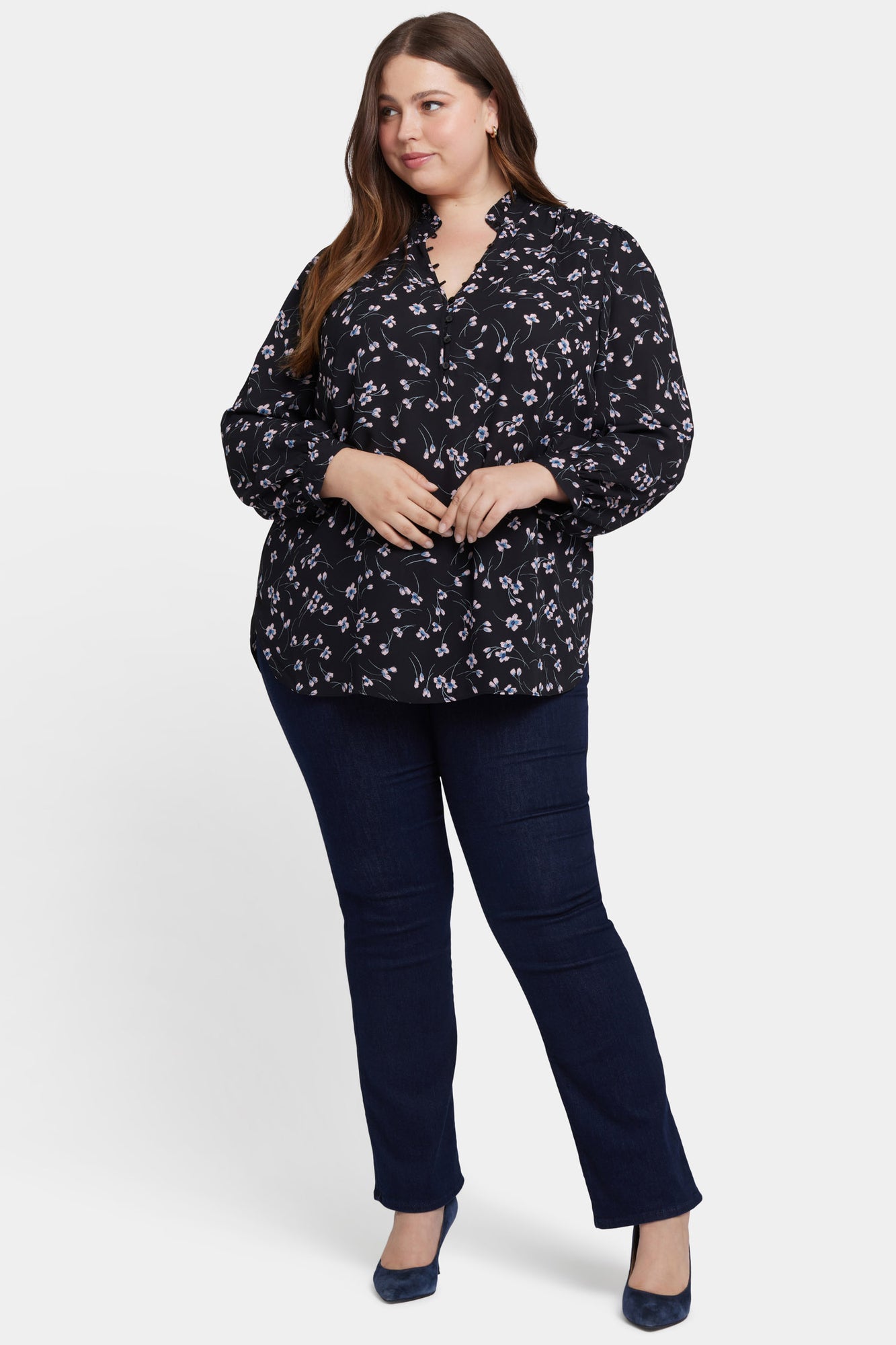 NYDJ Hannah Blouse In Plus Size  - Cascade Petals