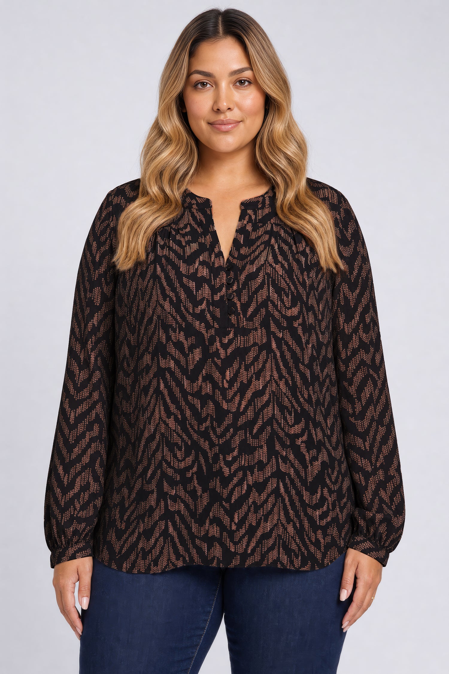 Trinity Blouse In Plus Size - Jagged Tiger Chocolate Multi | NYDJ