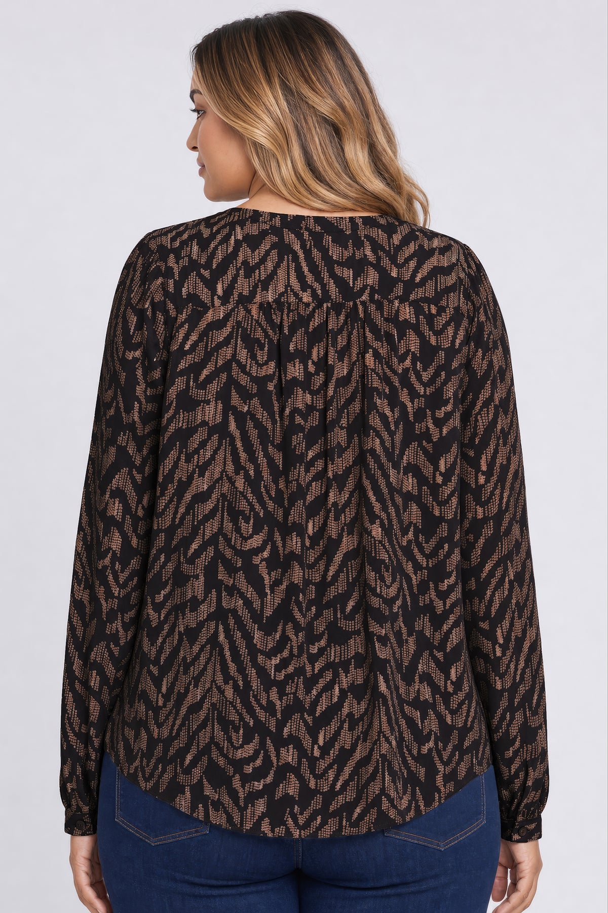 NYDJ Trinity Blouse In Plus Size  - Jagged Tiger Chocolate