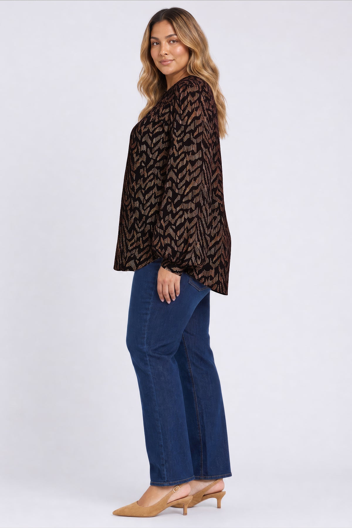 NYDJ Trinity Blouse In Plus Size  - Jagged Tiger Chocolate