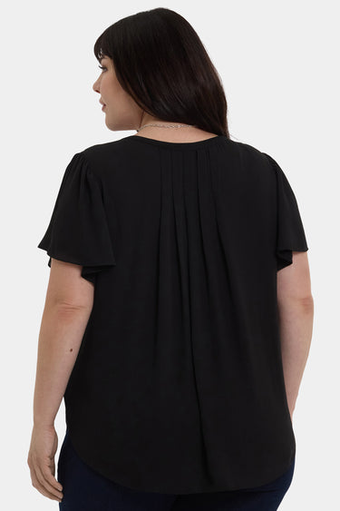 NYDJ Pleated Flutter Sleeved Blouse In Plus Size  - Black