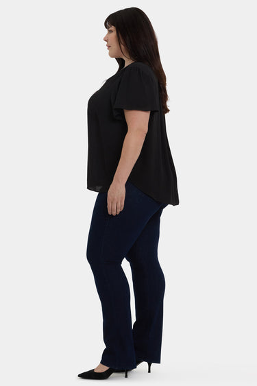 NYDJ Pleated Flutter Sleeved Blouse In Plus Size  - Black