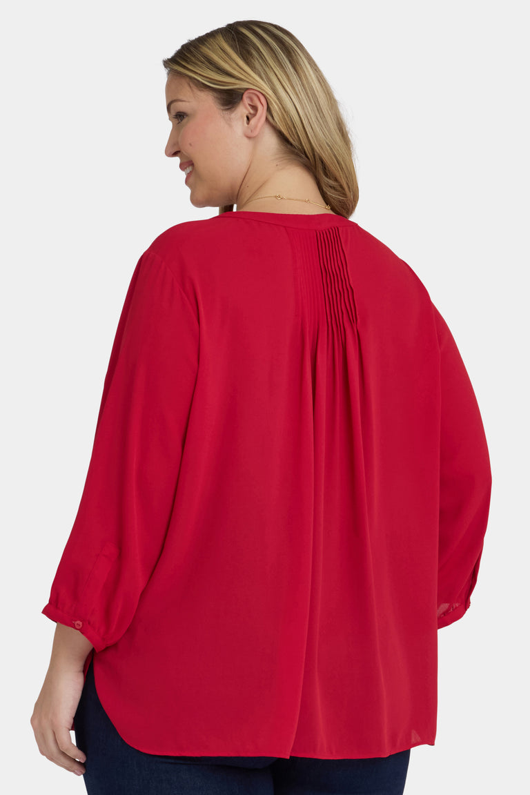 NYDJ Pintuck Blouse In Plus Size  - Carnelian