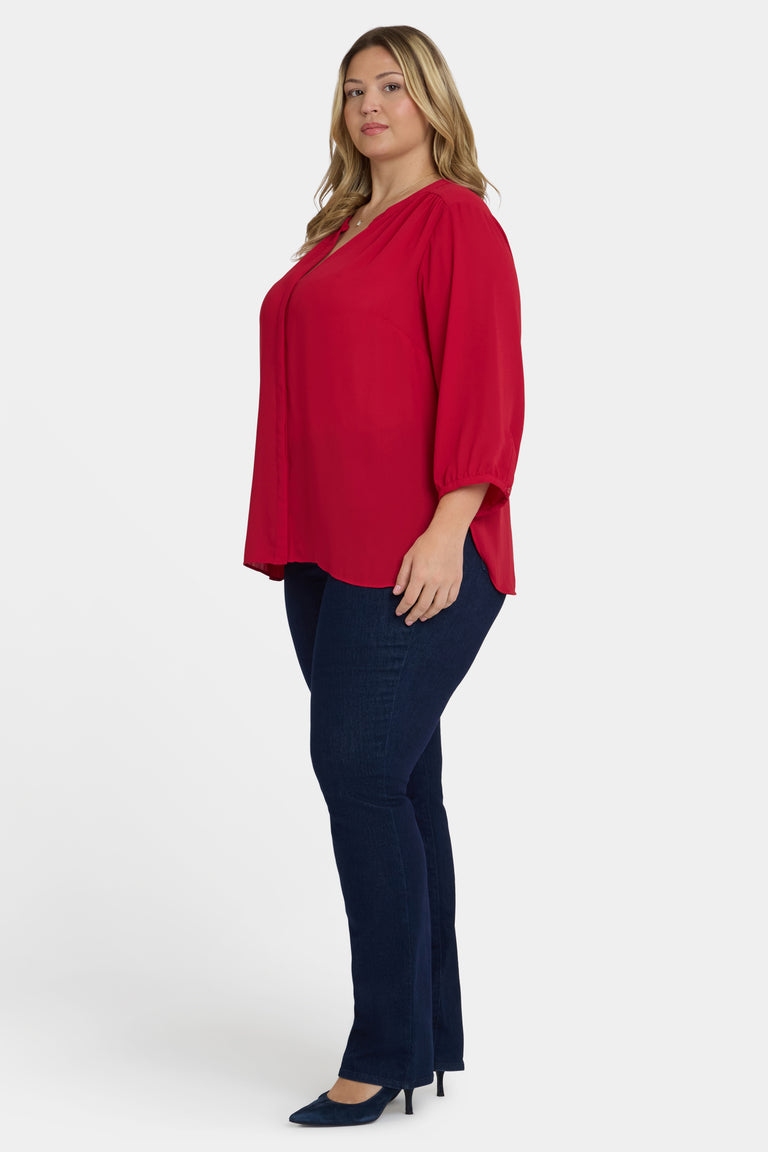 NYDJ Pintuck Blouse In Plus Size  - Carnelian