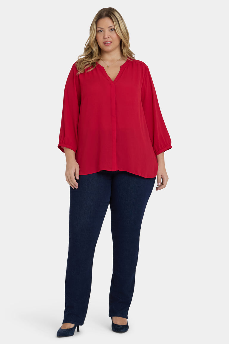 NYDJ Pintuck Blouse In Plus Size  - Carnelian