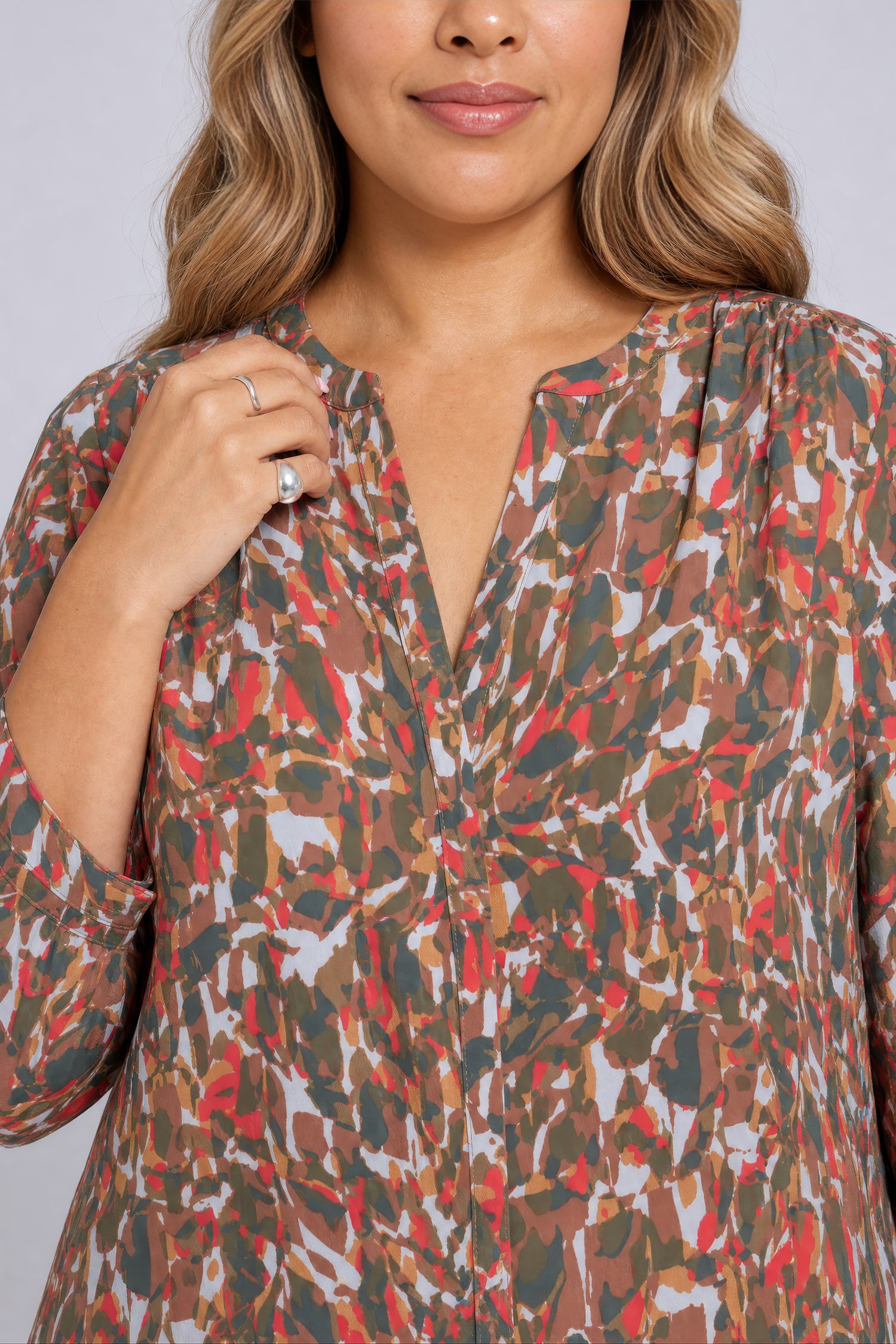 NYDJ Pintuck Blouse In Plus Size  - West End Abstract Mocha