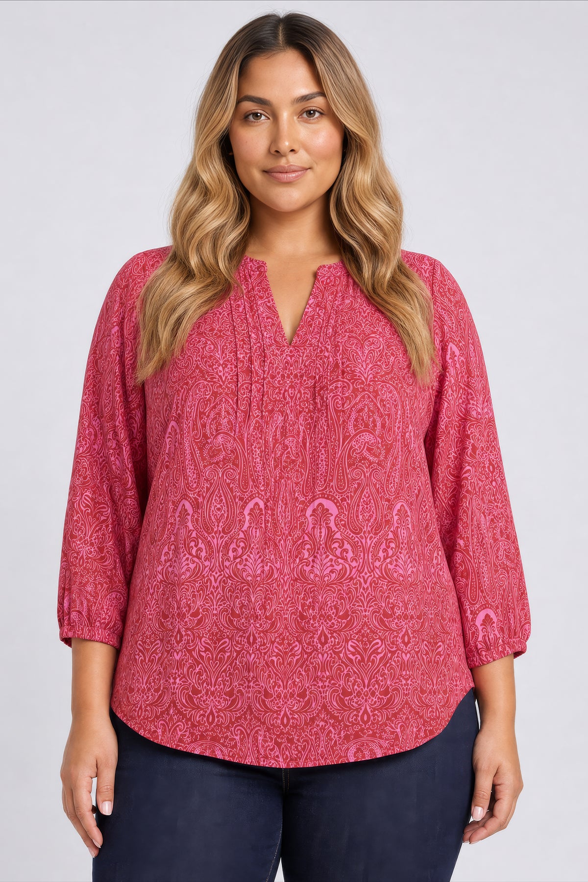 NYDJ Pintuck Blouse In Plus Size  - Paisley Rose