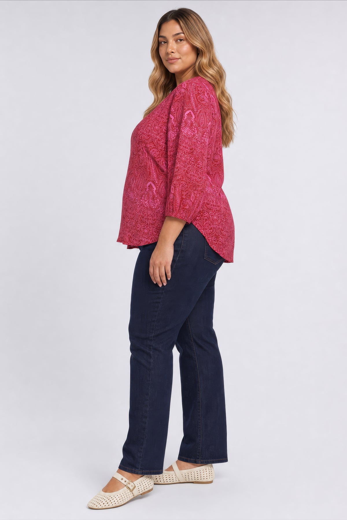 NYDJ Pintuck Blouse In Plus Size  - Paisley Rose