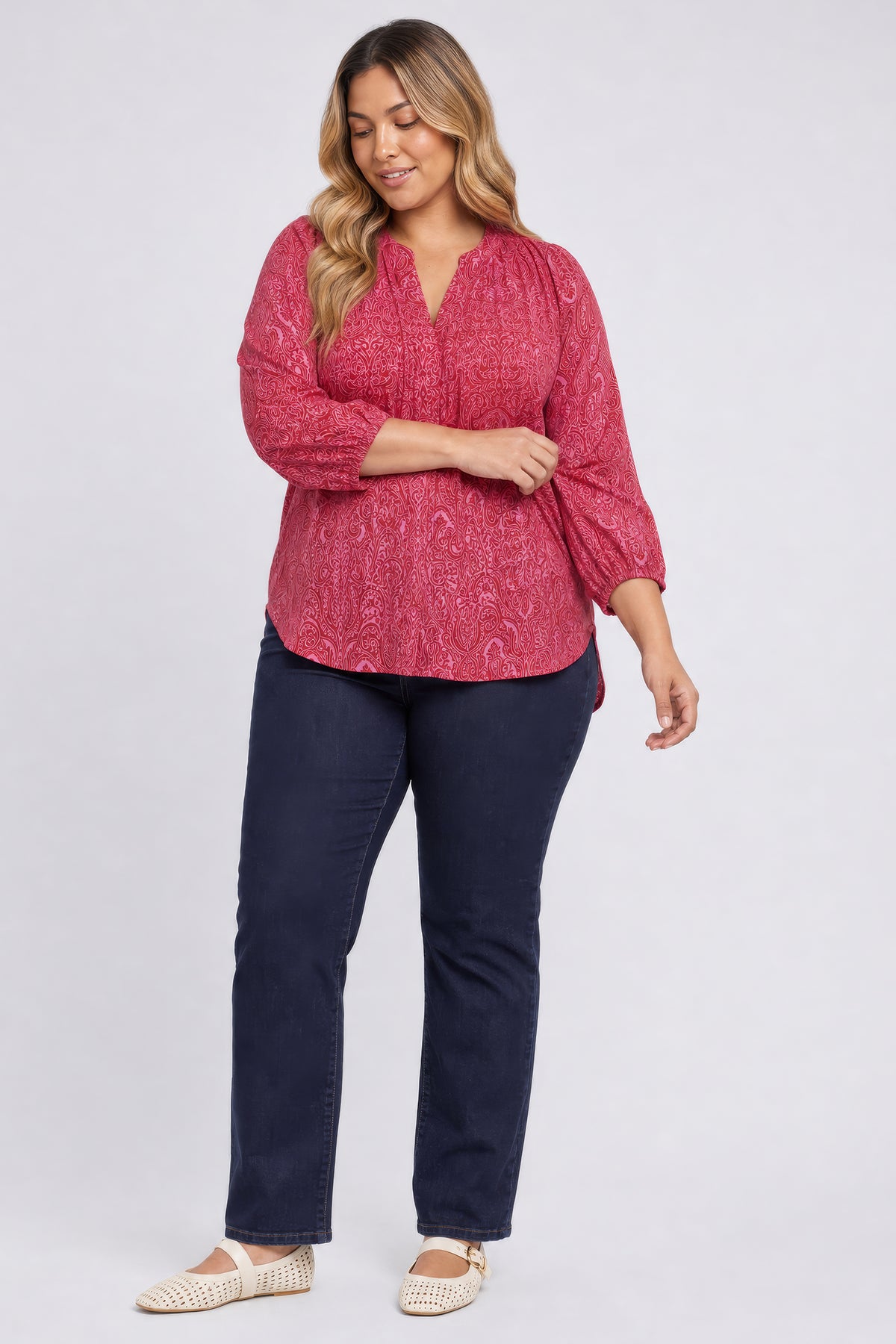 NYDJ Pintuck Blouse In Plus Size  - Paisley Rose