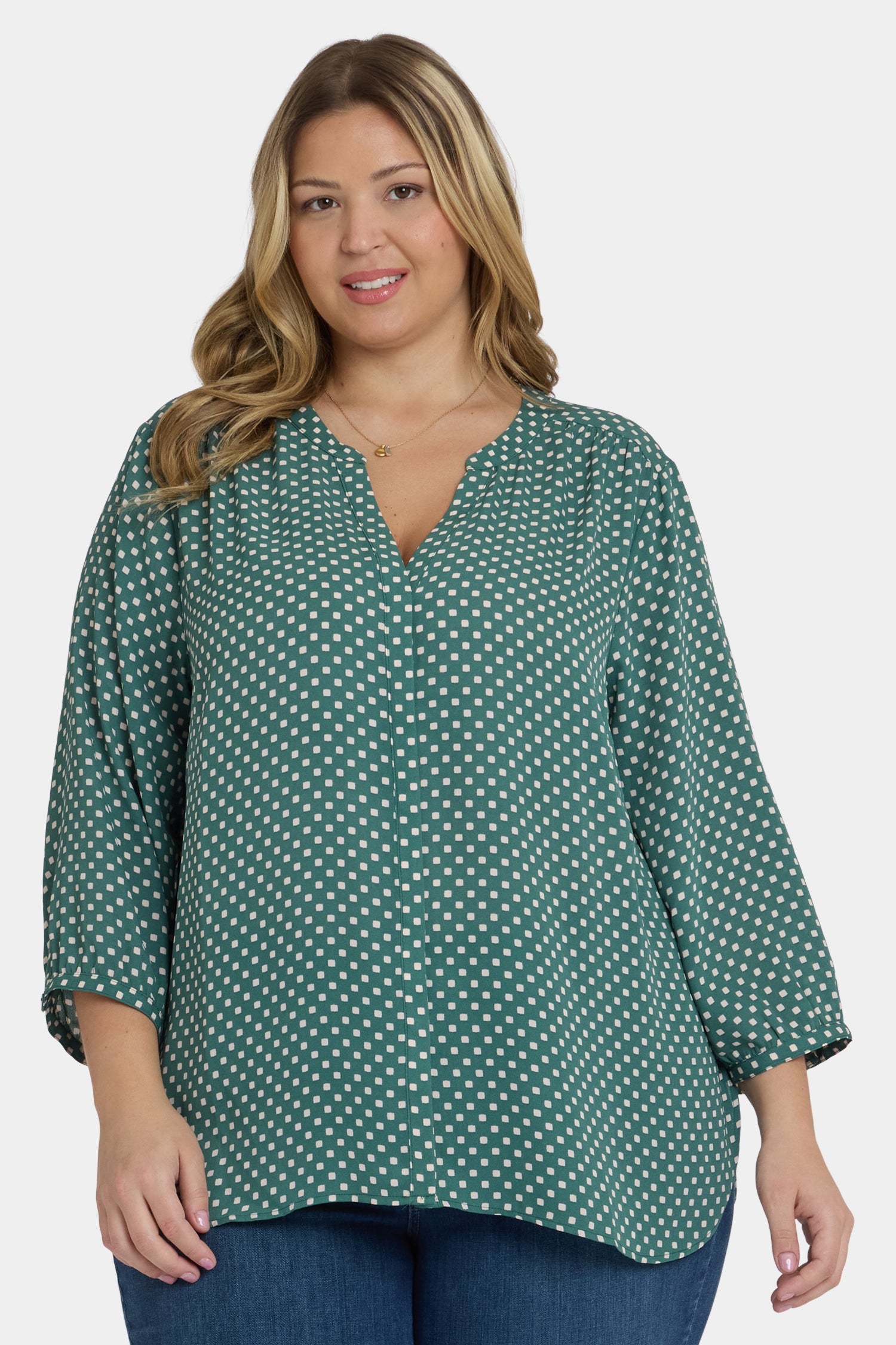 Pintuck Blouse In Plus Size - Adeline Dots Multi | NYDJ