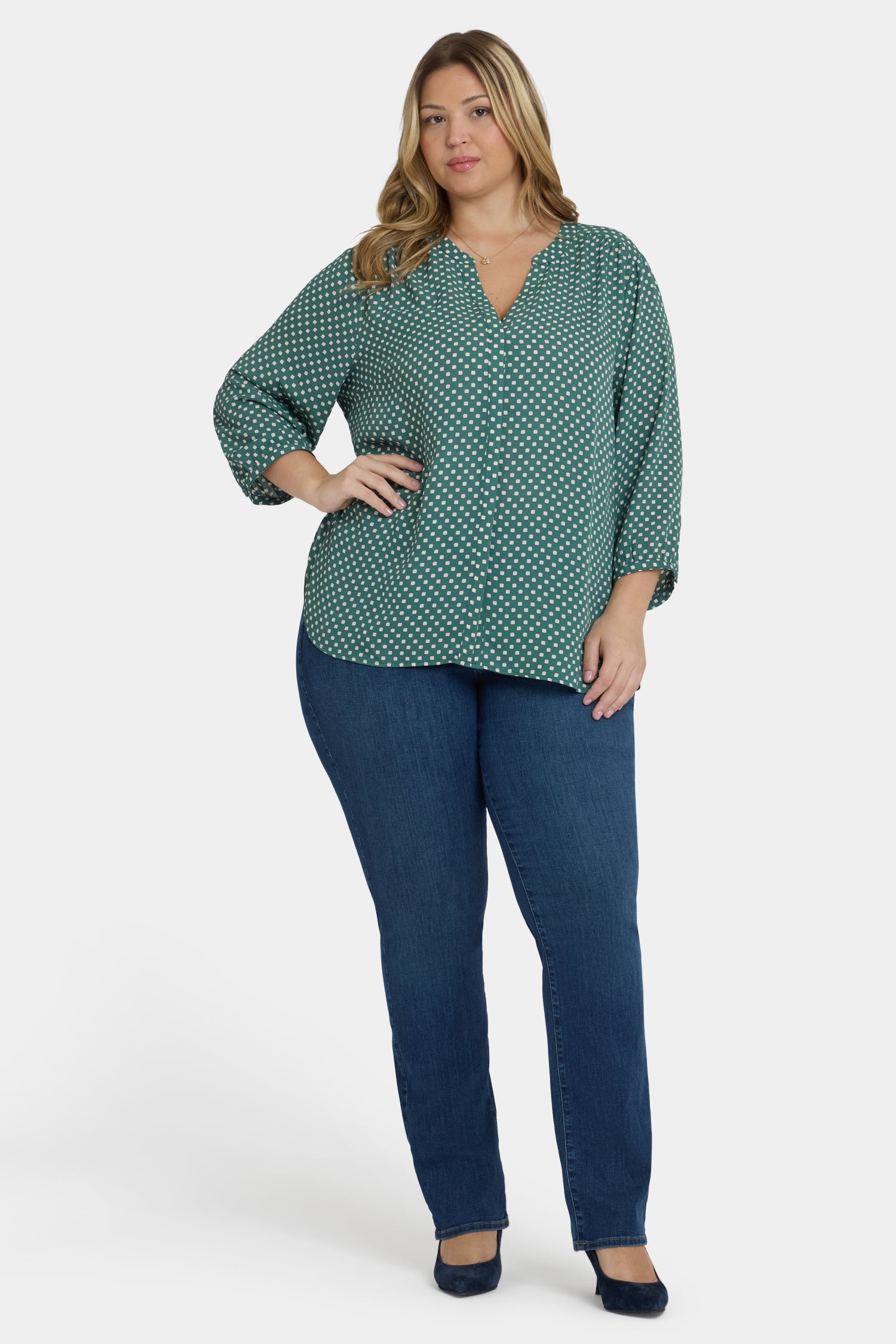 Pintuck Blouse In Plus Size - Adeline Dots Multi | NYDJ