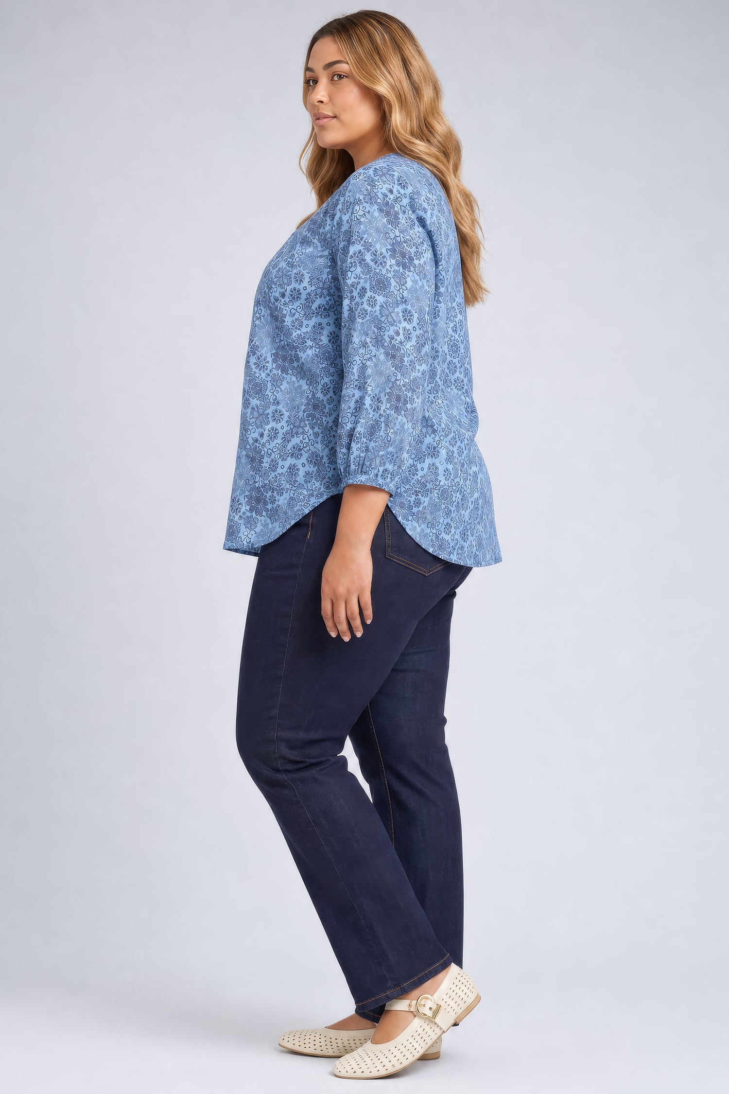NYDJ Pintuck Blouse In Plus Size  - Blue Dusk Crystals