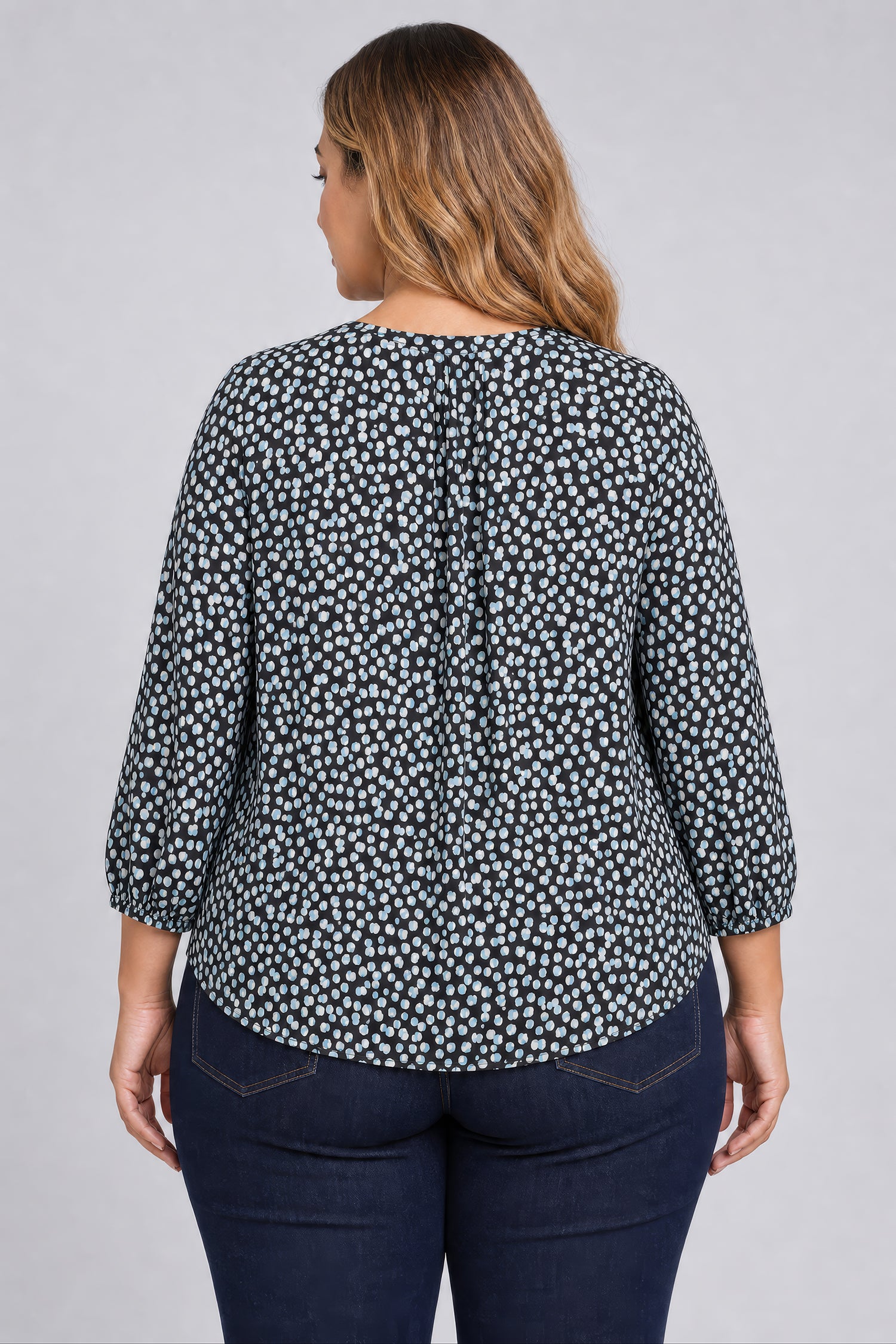 NYDJ Pintuck Blouse In Plus Size  - Random Dots Bluebell