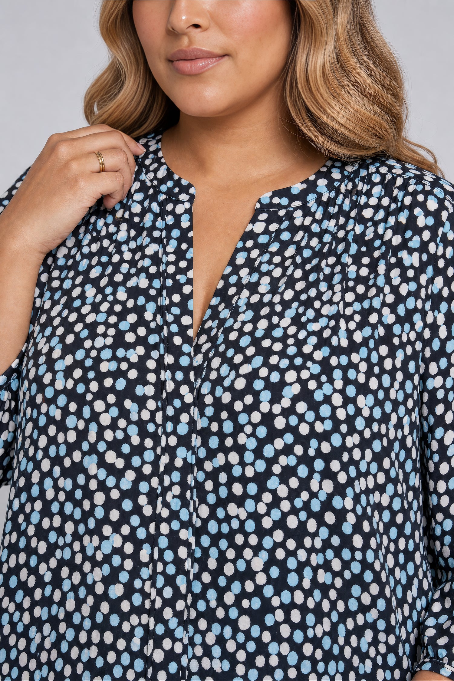 NYDJ Pintuck Blouse In Plus Size  - Random Dots Bluebell