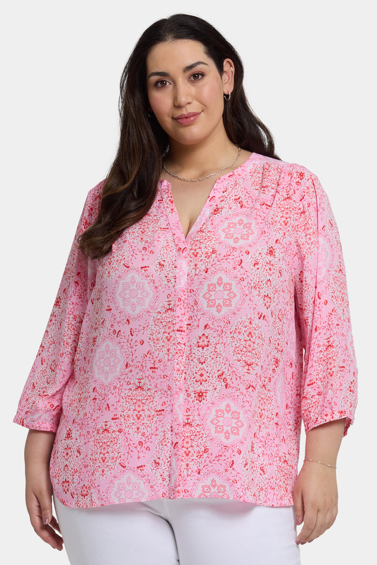 NYDJ Pintuck Blouse In Plus Size  - Isla Magica
