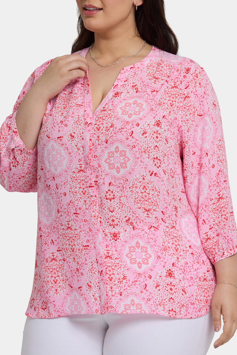 NYDJ Pintuck Blouse In Plus Size  - Isla Magica