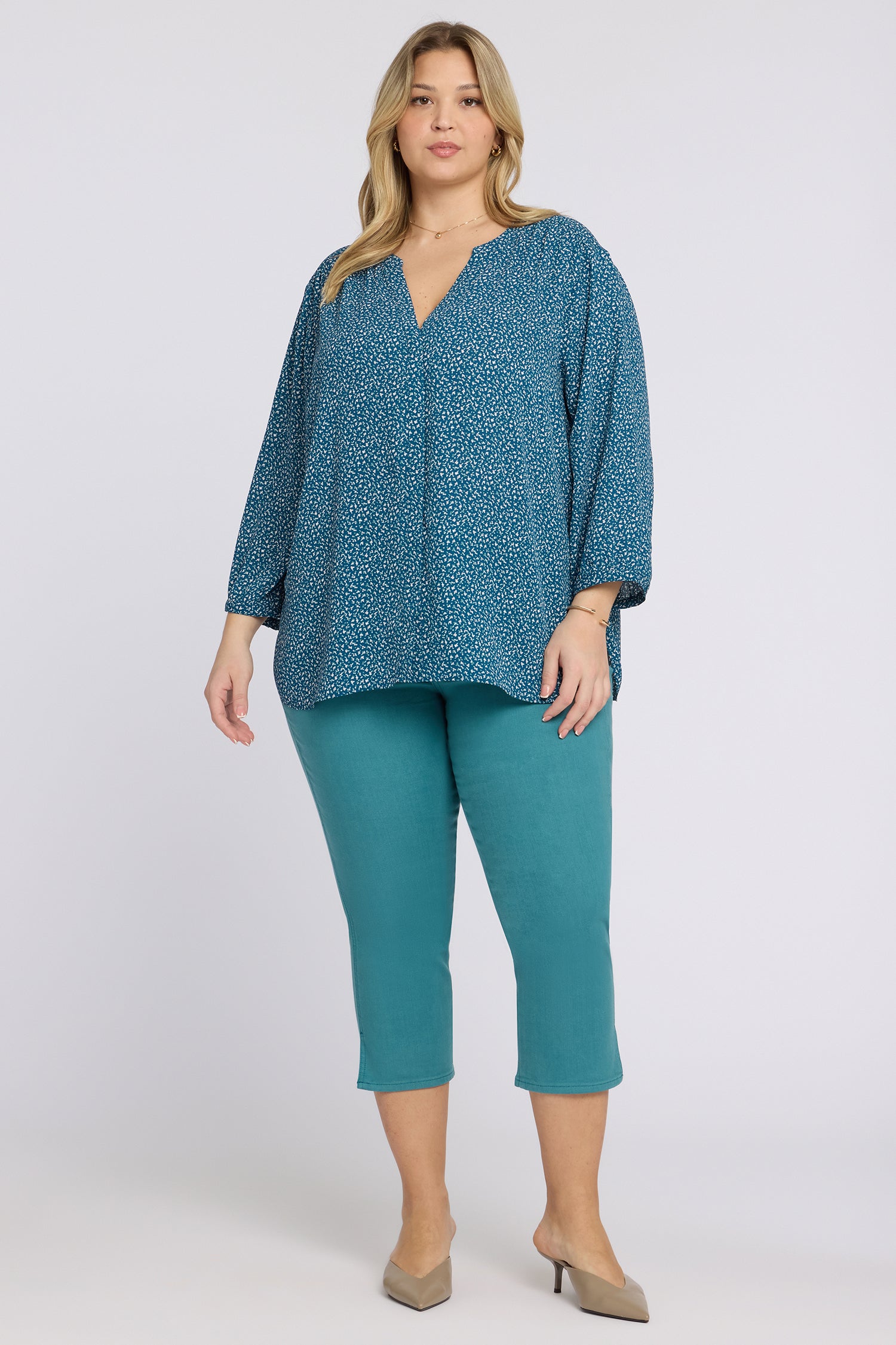 Pintuck Blouse In Plus Size - Dune Ditsy Multi | NYDJ