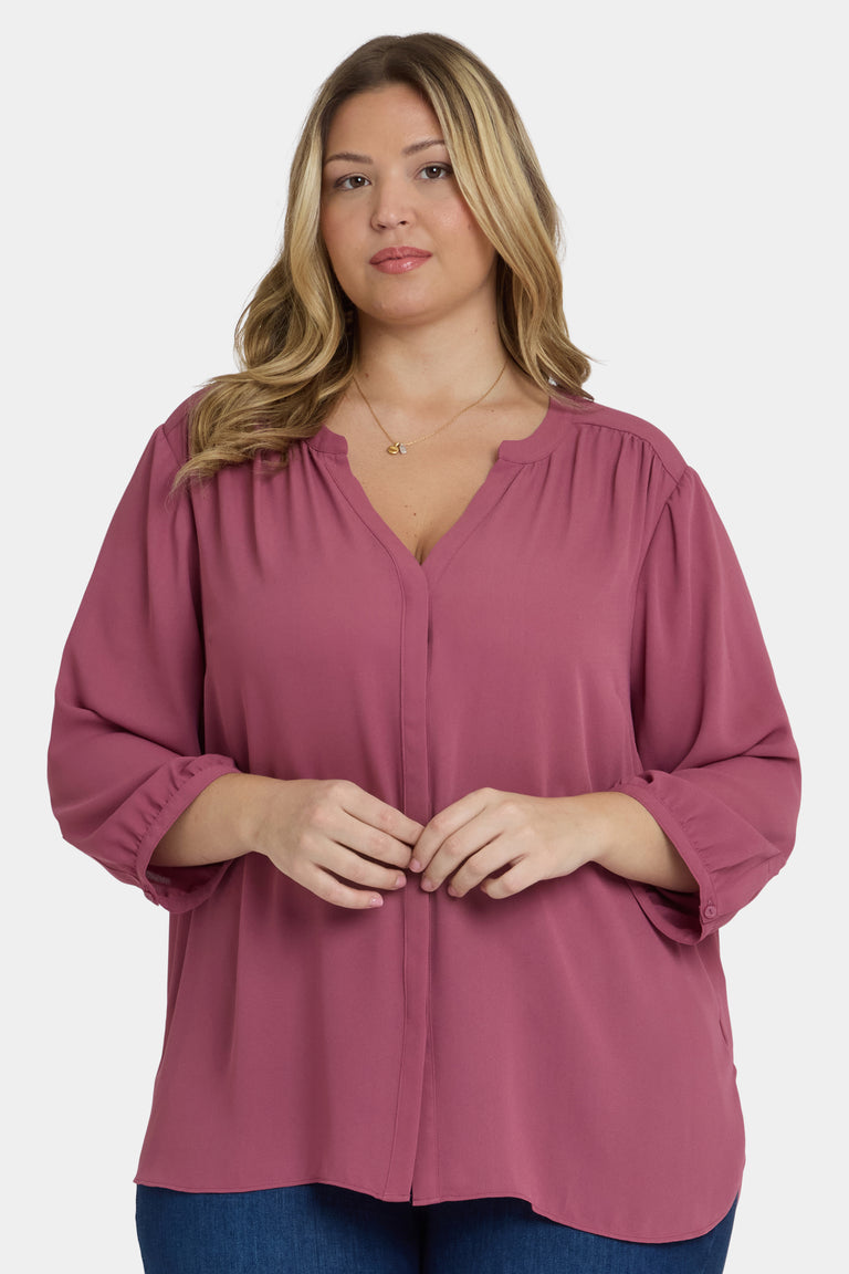 NYDJ Pintuck Blouse In Plus Size  - Vintage Rose