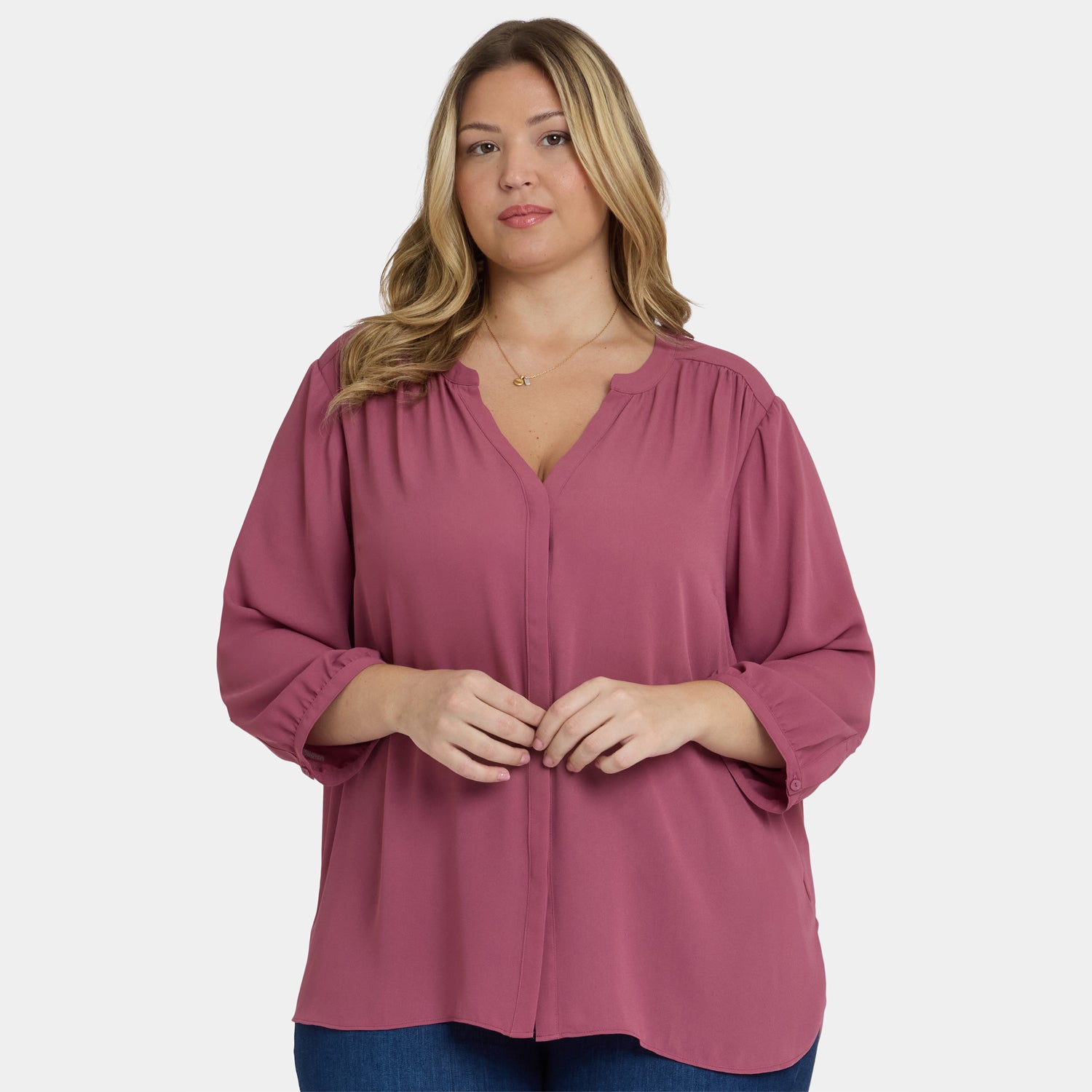 Pintuck Blouse In Plus Size - Vintage Rose Solid Colors | NYDJ