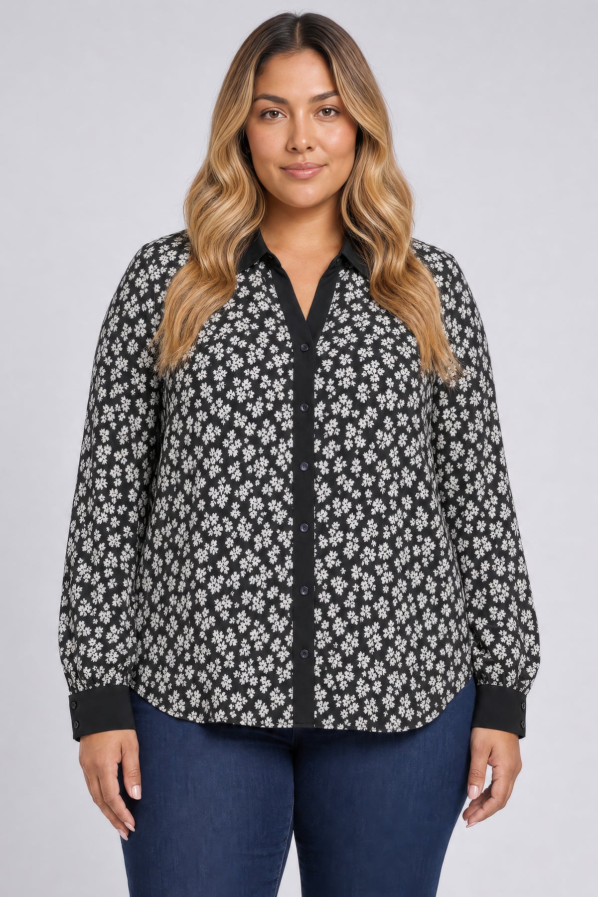 NYDJ Taylor Blouse In Plus Size  - Black Combo