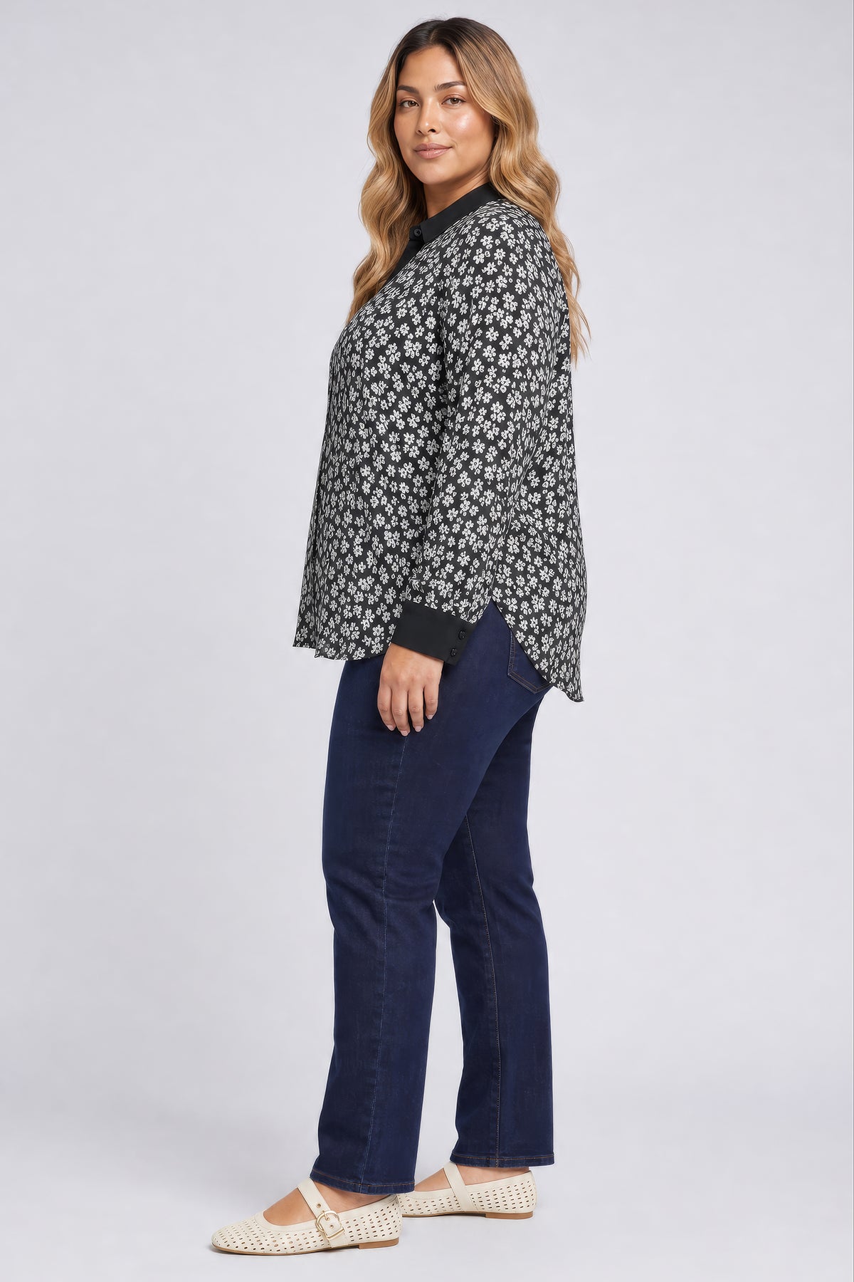 NYDJ Taylor Blouse In Plus Size  - Black Combo