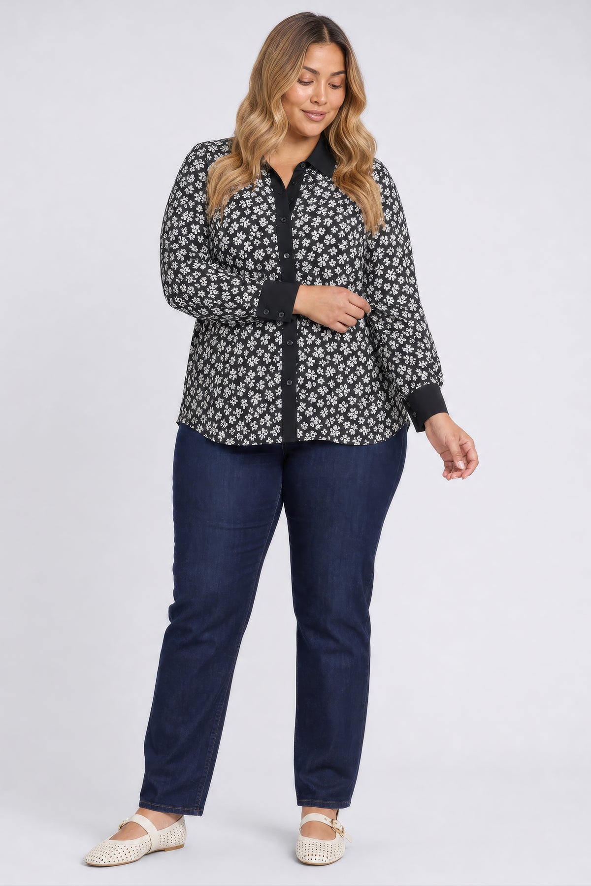 NYDJ Taylor Blouse In Plus Size  - Black Combo