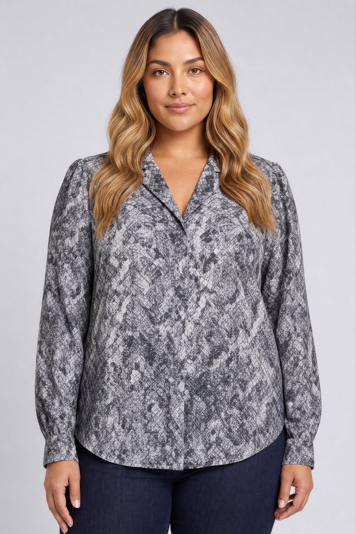 NYDJ Lyla Blouse In Plus Size  - Snake Grey