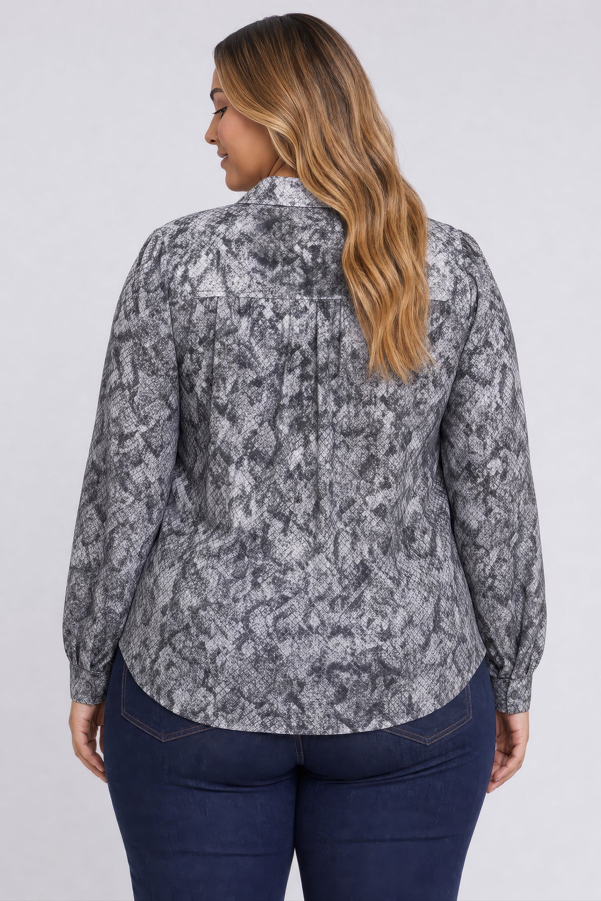 NYDJ Lyla Blouse In Plus Size  - Snake Grey