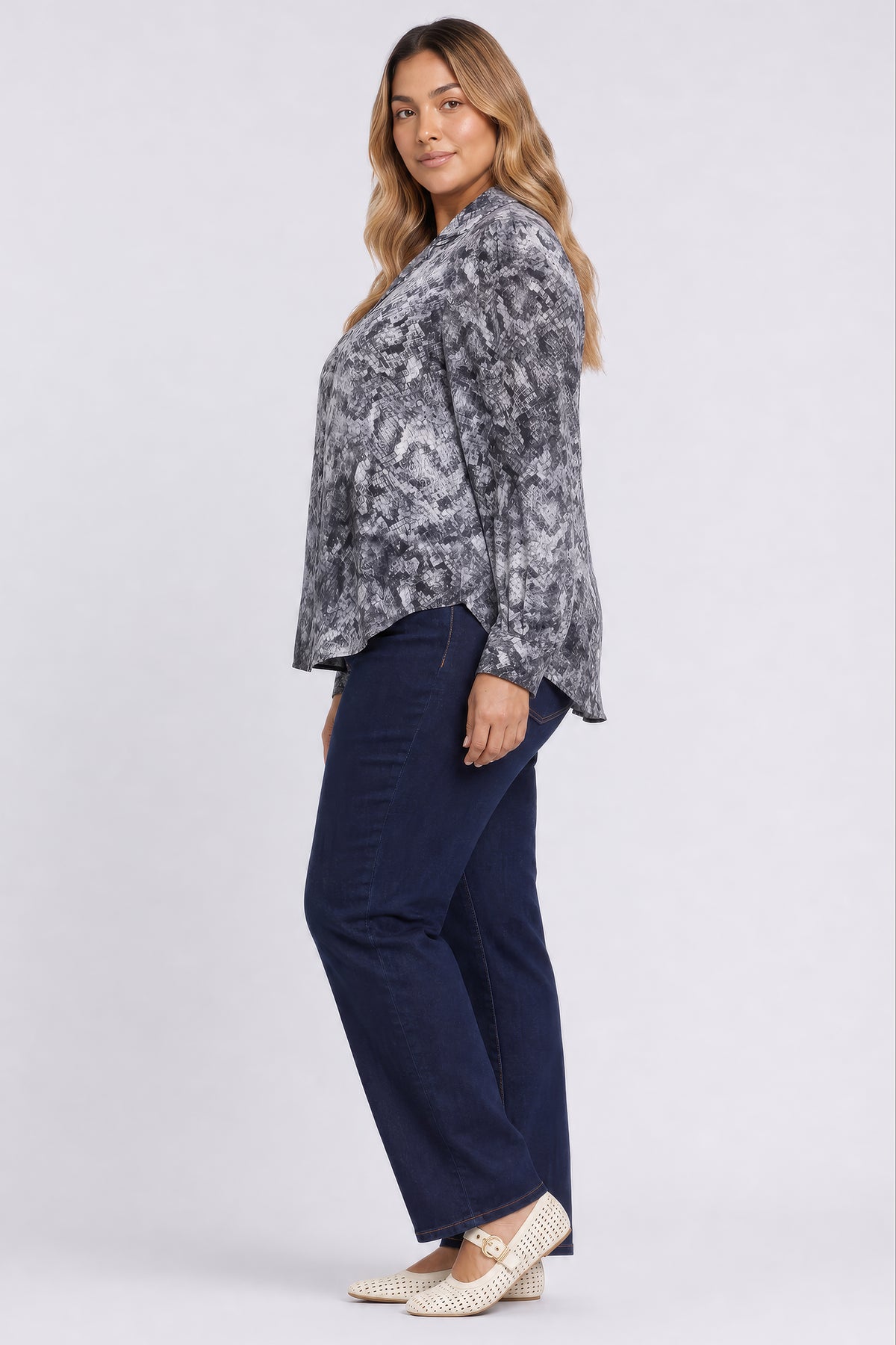 NYDJ Lyla Blouse In Plus Size  - Snake Grey