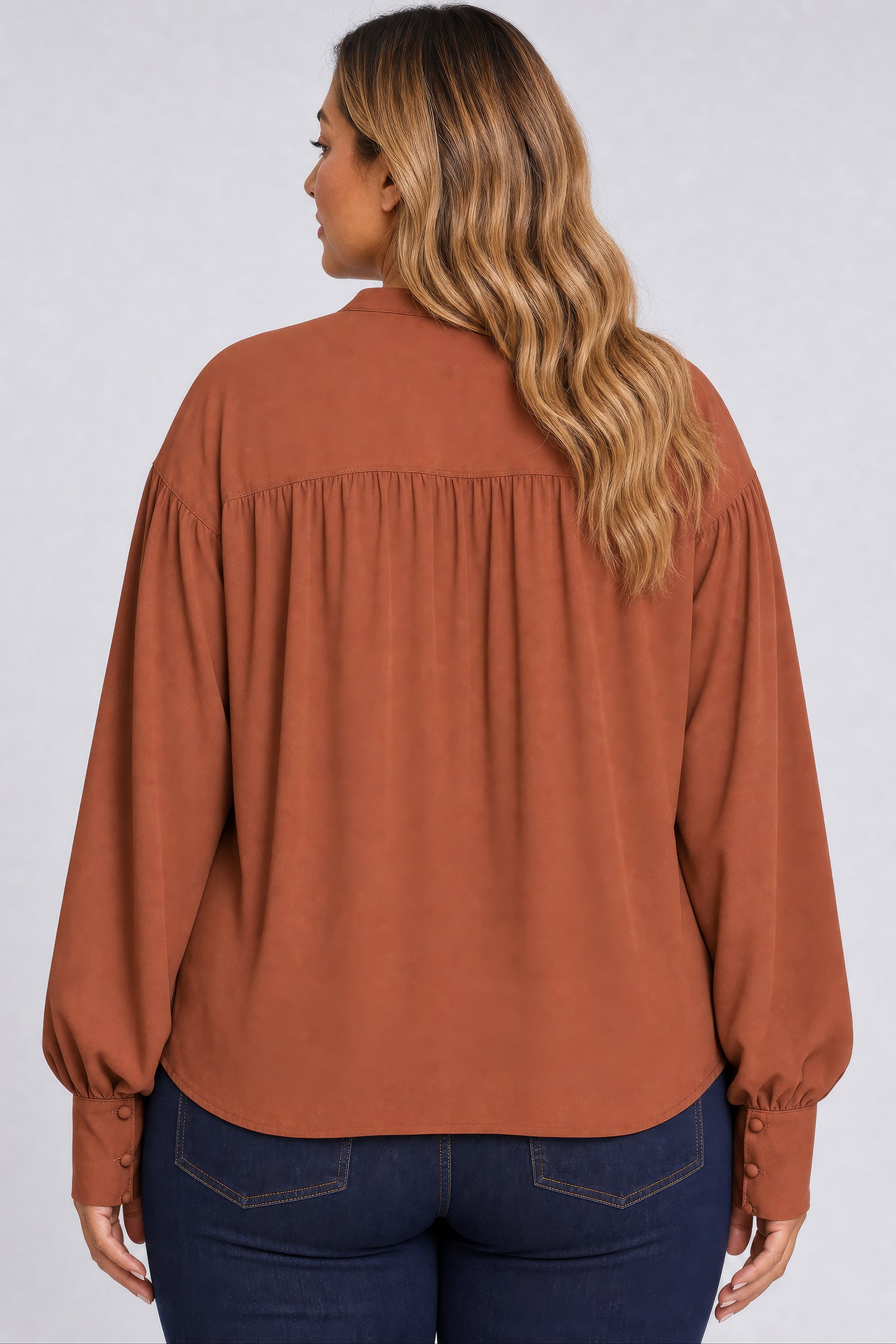 NYDJ Anika Blouse In Plus Size  - Mocha Bisque