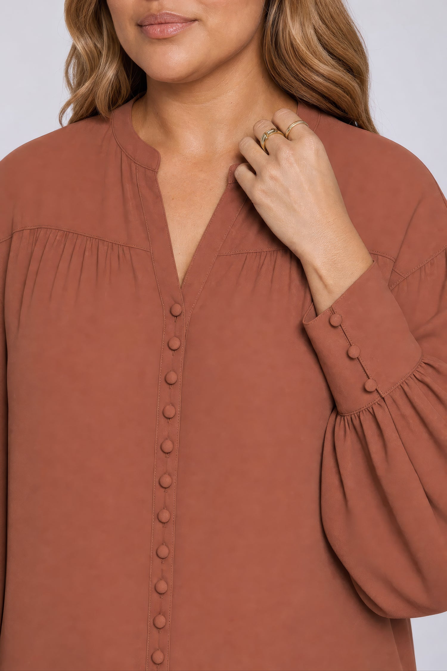NYDJ Anika Blouse In Plus Size  - Mocha Bisque