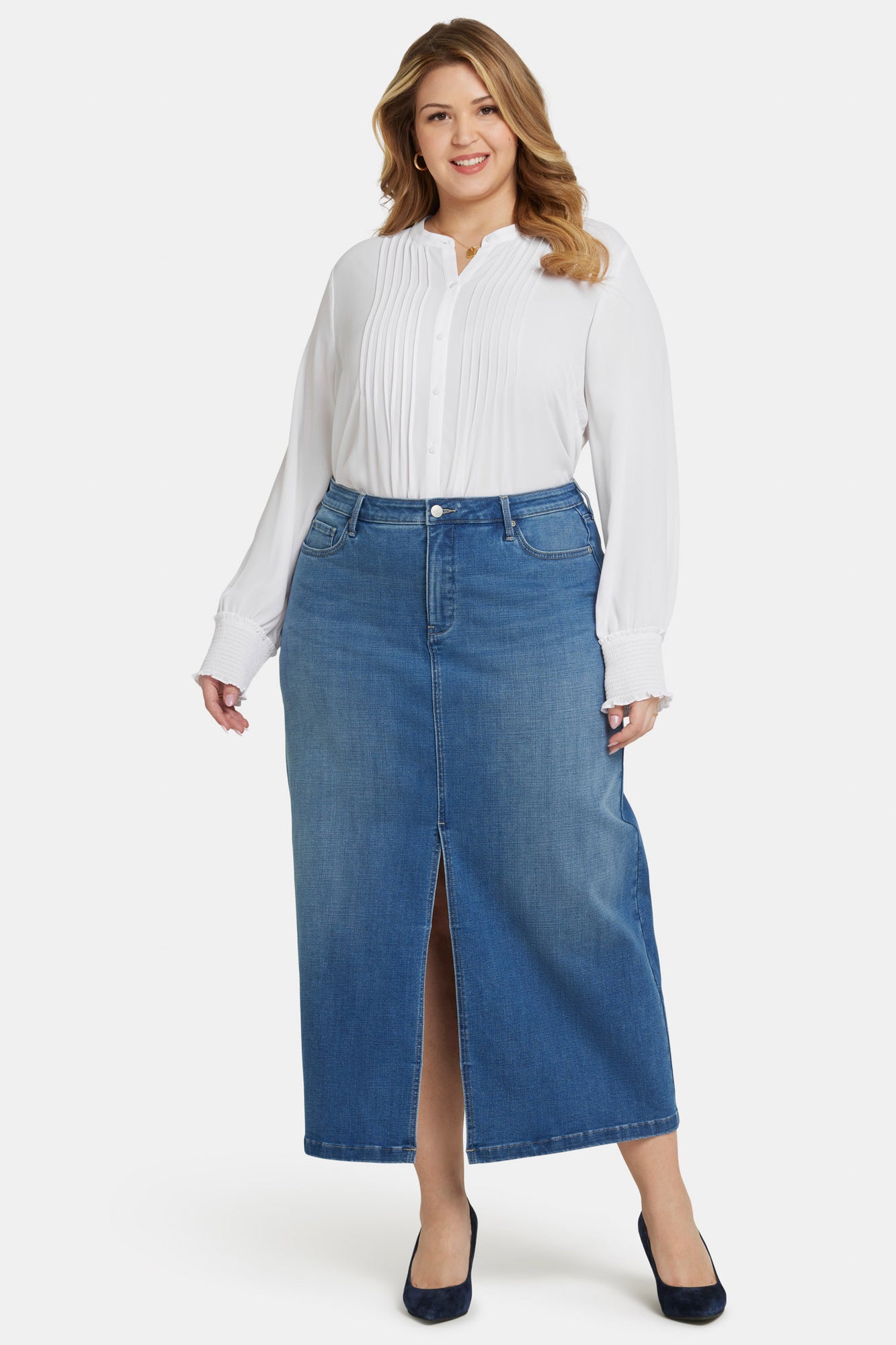 High Rise Long Skirt In Plus Size With Center Front Slit Fairmont NYDJ