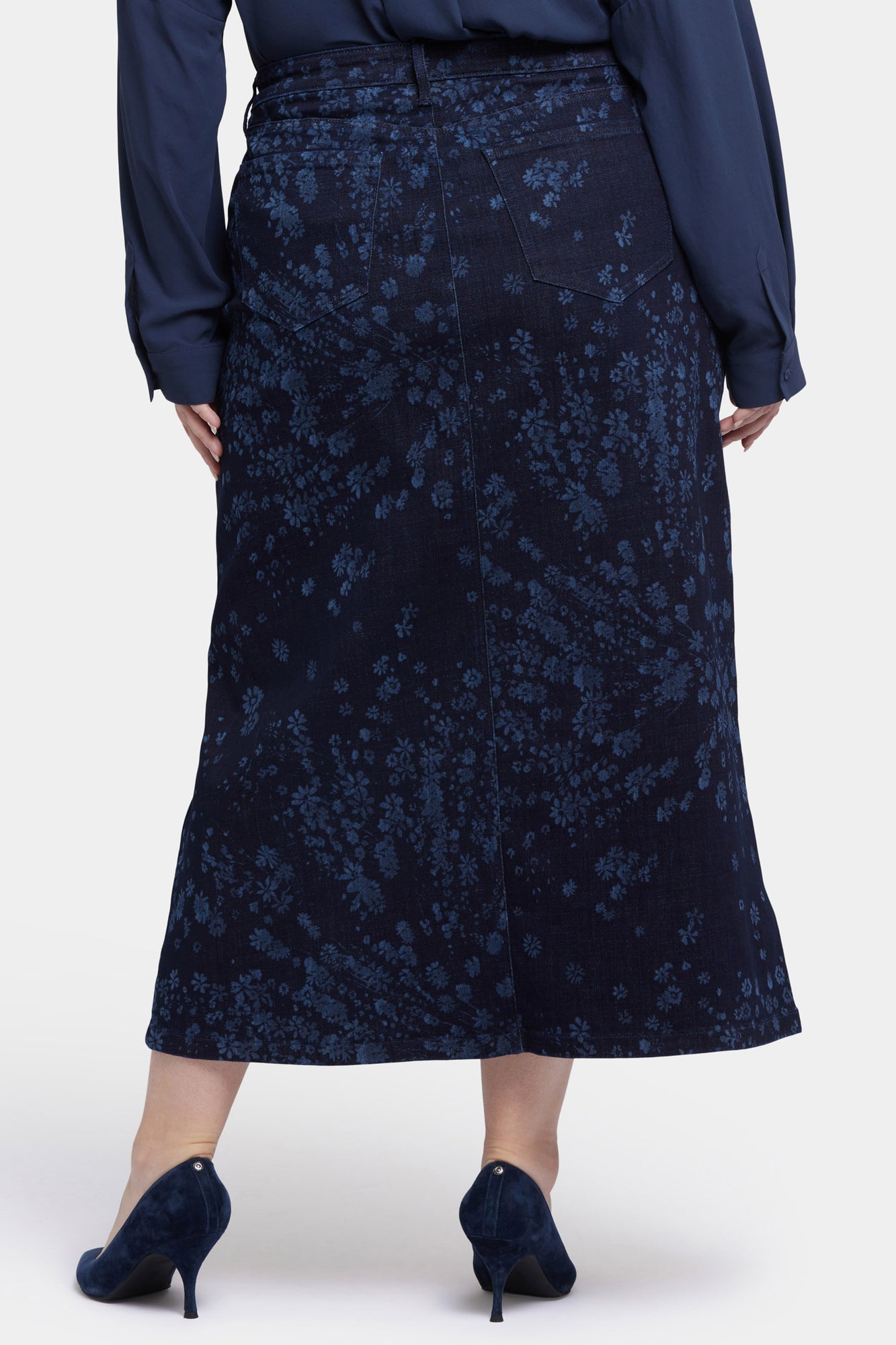 NYDJ High Rise Long Skirt In Plus Size With Center Front Slit - Dark Indigo Salome