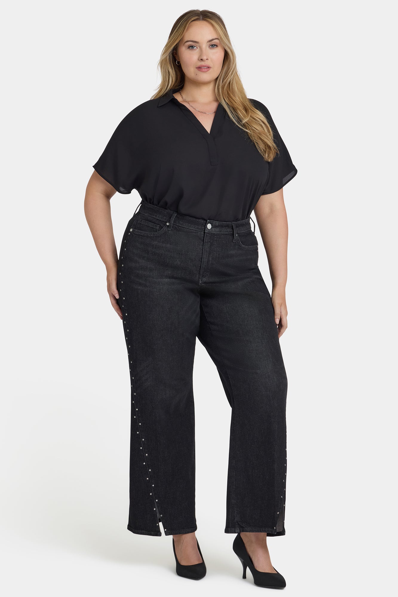 NYDJ Teresa Wide Leg Jeans In Plus Size With Rhinestones, Front Slits And 31
