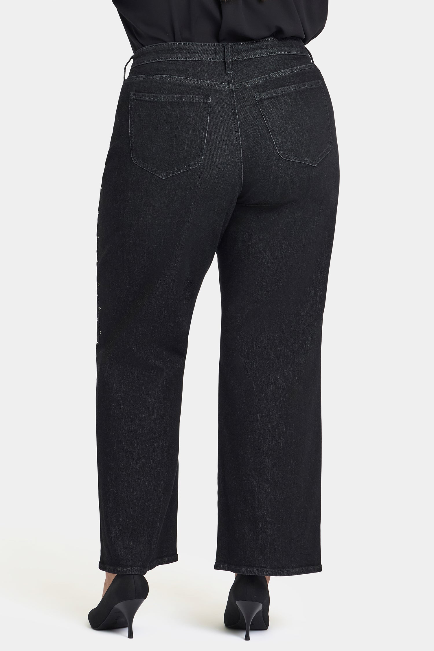 Teresa Wide Leg Jeans In Plus Size With Rhinestones, Front Slits